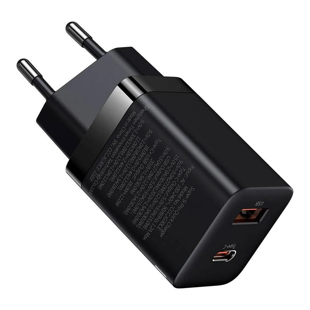 Адаптер питания Baseus USB + USB-C 30W Si Pro Quick Charger. Цвет: черный