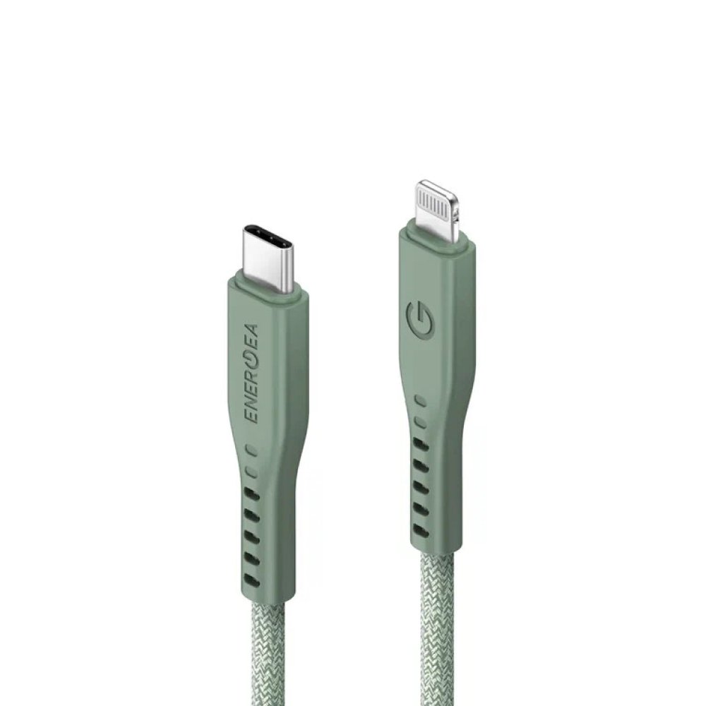 Кабель EnergEA FLOW USB-C - Lightning MFI, PD 60Вт, 3А, 1.5м. Цвет: зелёный