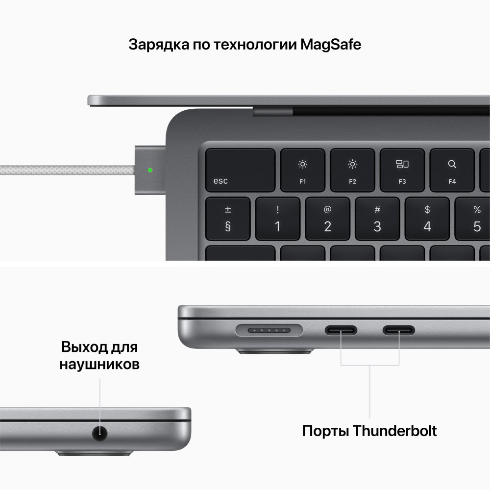 Ноутбук Apple MacBook Air (M2, 2022), 512 ГБ SSD, заводская русская раскладка, "Серый космос"