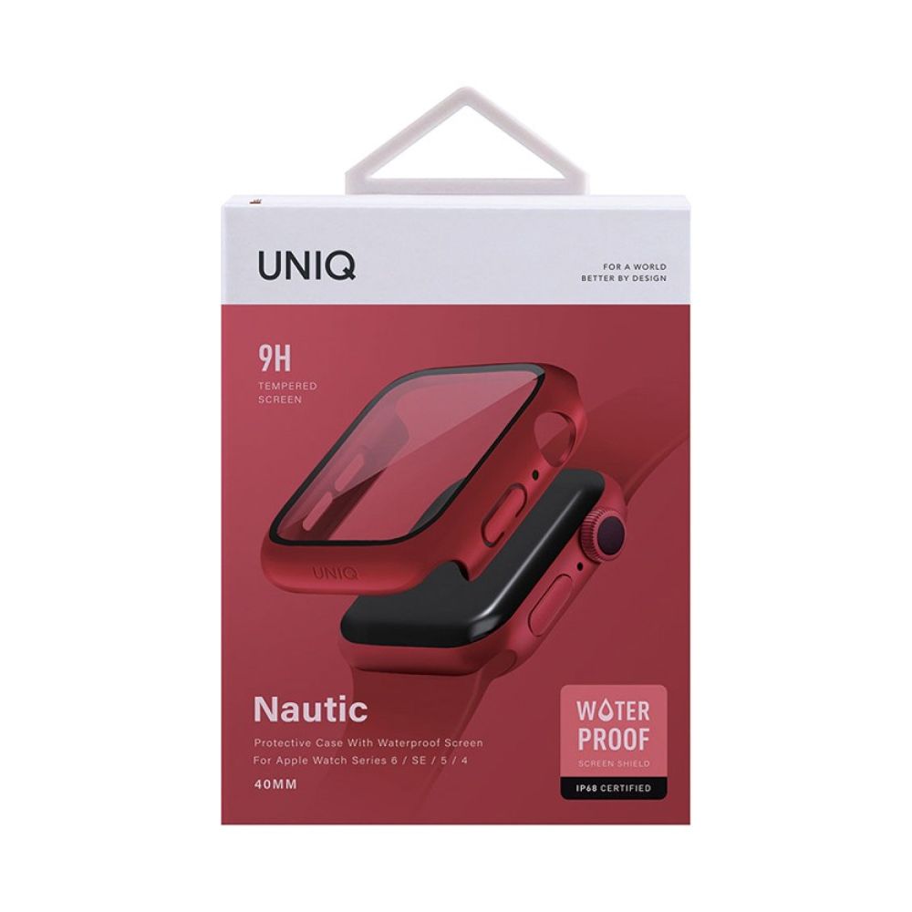 Чехол Uniq Nautic +9H glass влагозащищённый IP68 для Apple Watch 4/5/6/SE 40мм. Цвет: красный