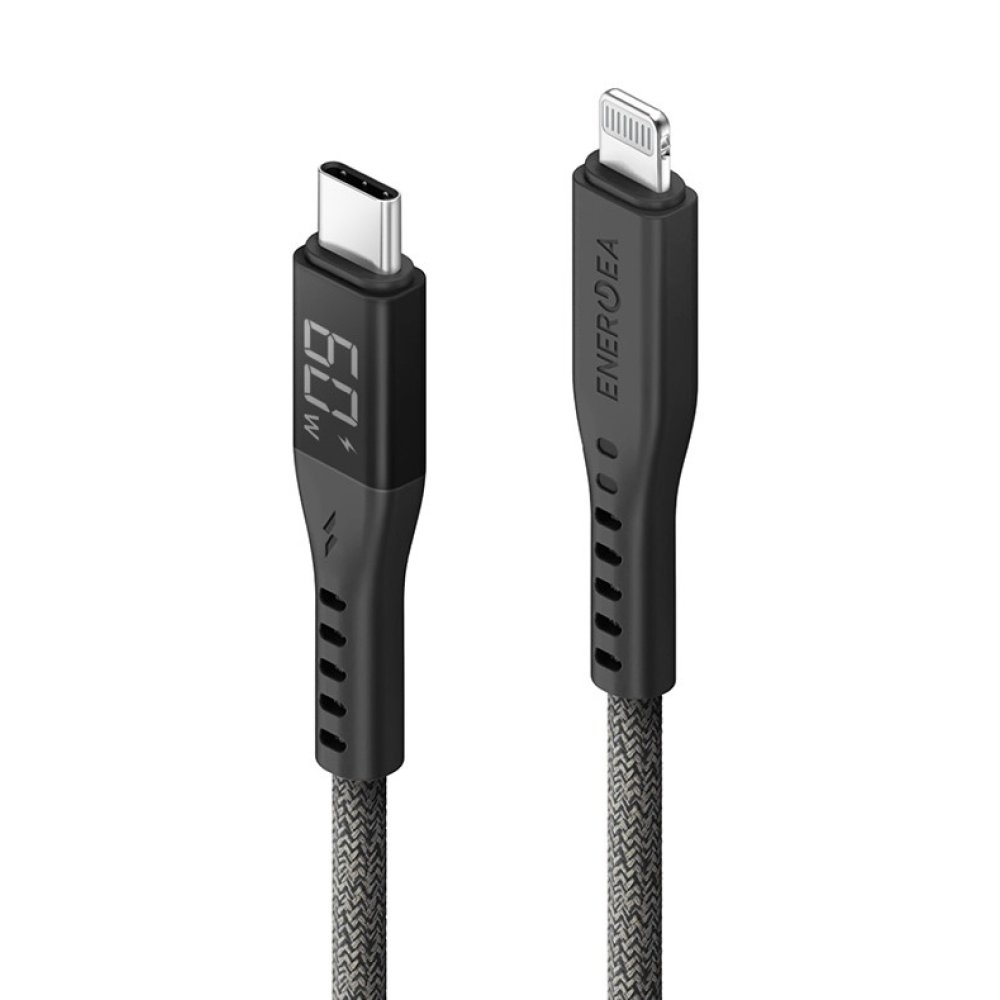 Кабель EnergEA FLOW USB-C - Lightning MFI, PD 60Вт, 3А, 1.5м. Цвет: чёрный