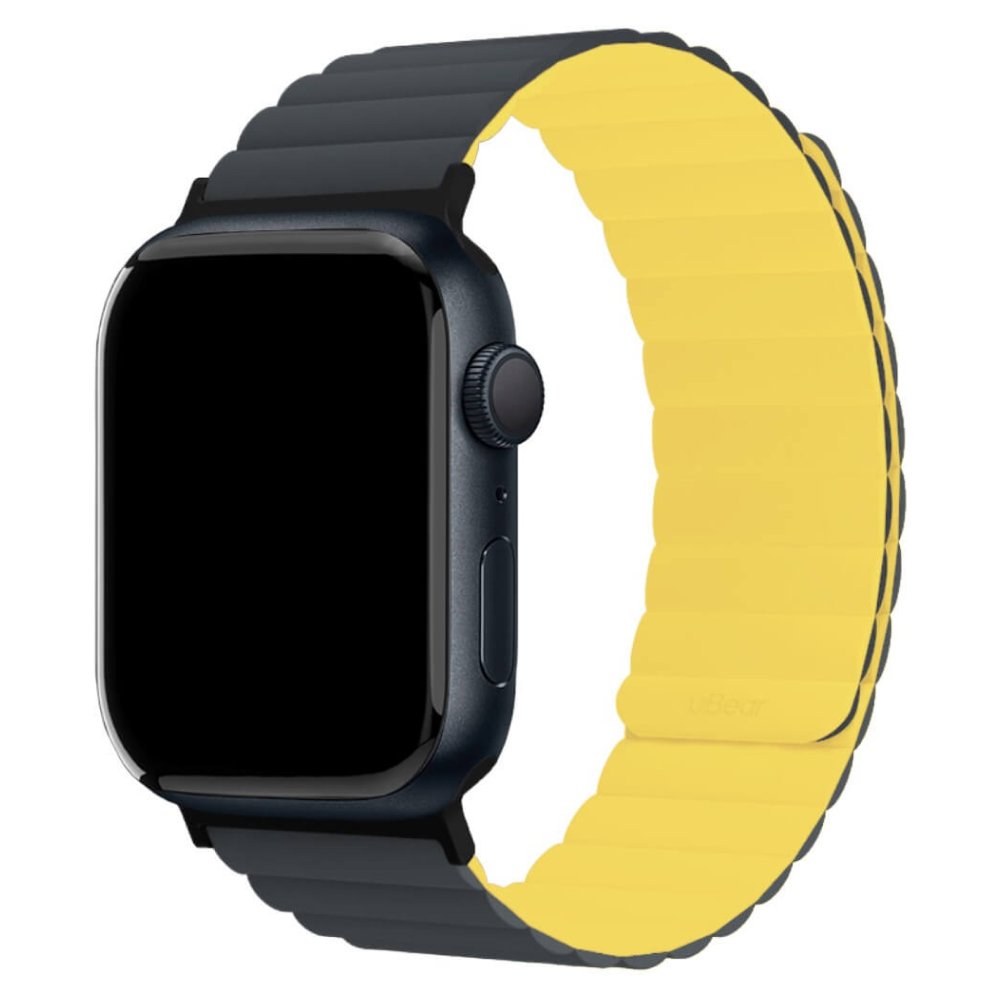 Ремешок силиконовый магнитный uBear Mode для Apple Watch 42/44/45мм. Цвет: серый/жёлтый