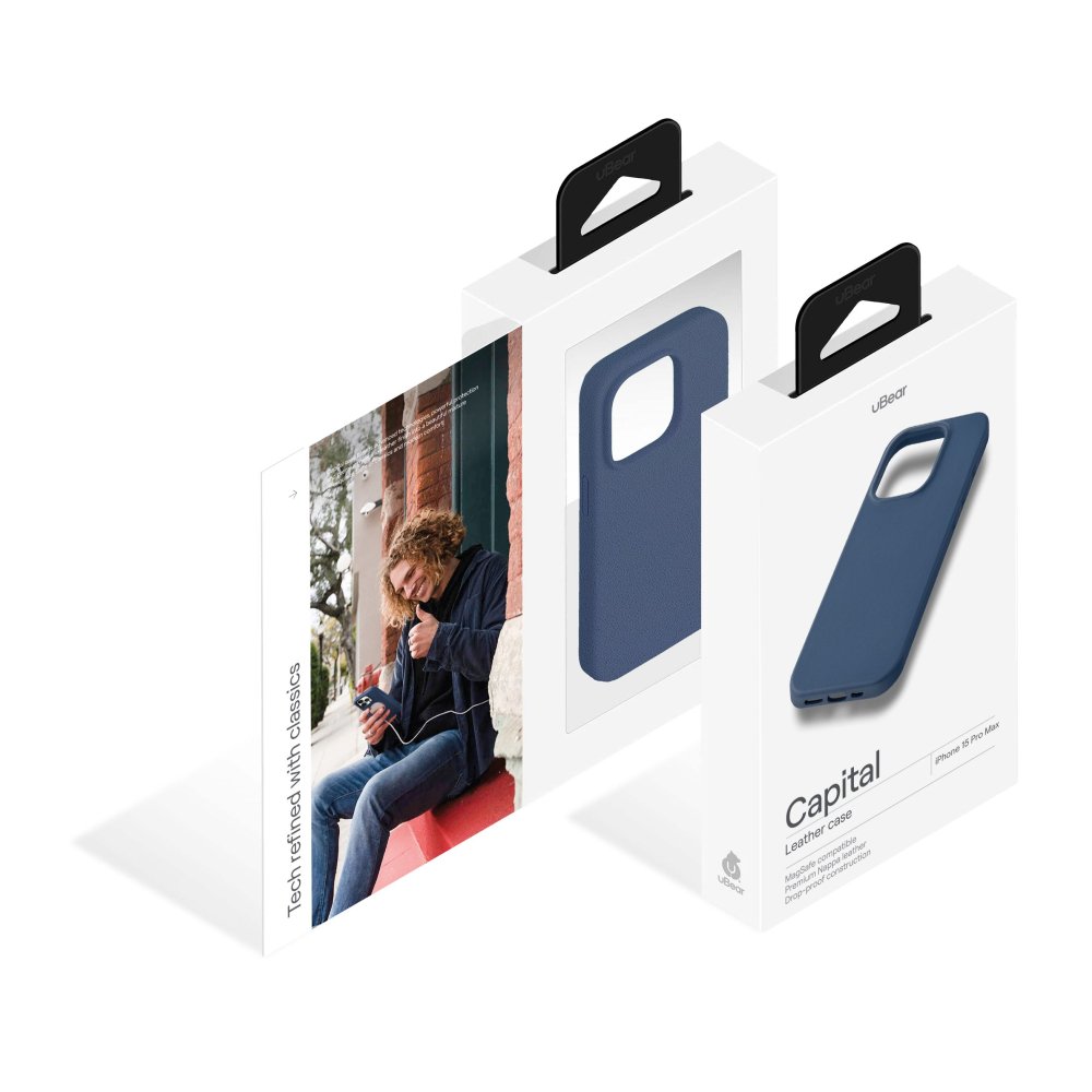 Чехол Ubear Capital Leather Case для iPhone 15 Pro Max, MagSafe, кожаный. Цвет: тёмно-синий