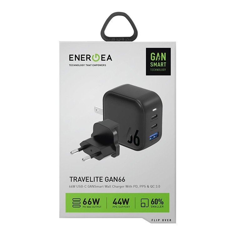 Адаптер питания EnergEA Travelite Gan66 2USB-C/1USB-A, PD/PPS/QC3.0, 66W. Цвет: чёрный