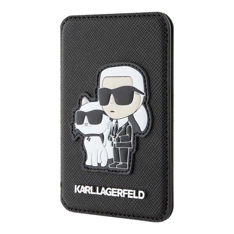 Магнитный бумажник Lagerfeld Wallet Cardslot MagSafe Stand Saffiano NFT Karl&Choupette Цвет: чёрный