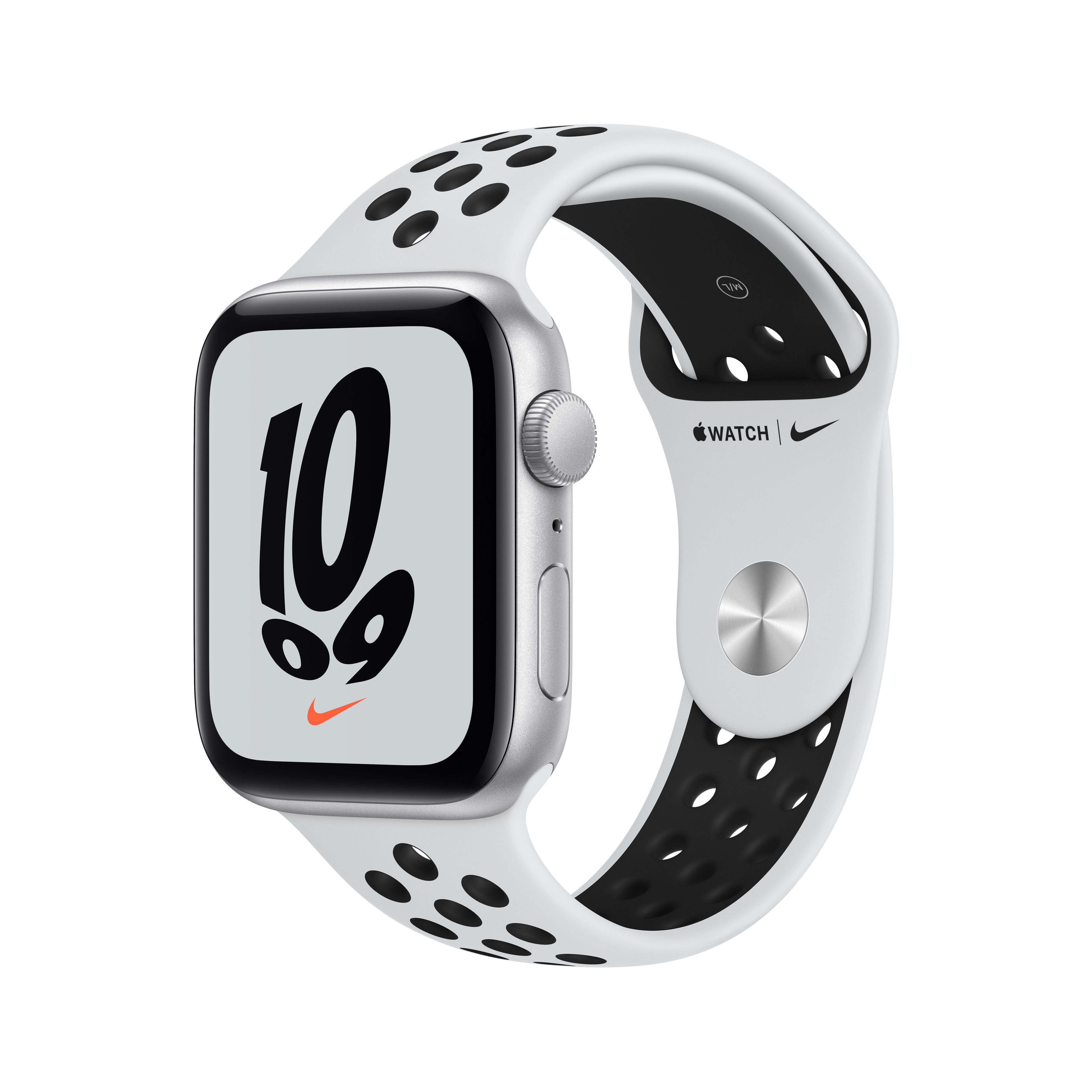 Apple Watch Nike SE, 40мм, корпус из алюминия серебристого цвета, ремешок "чистая платина/черный"