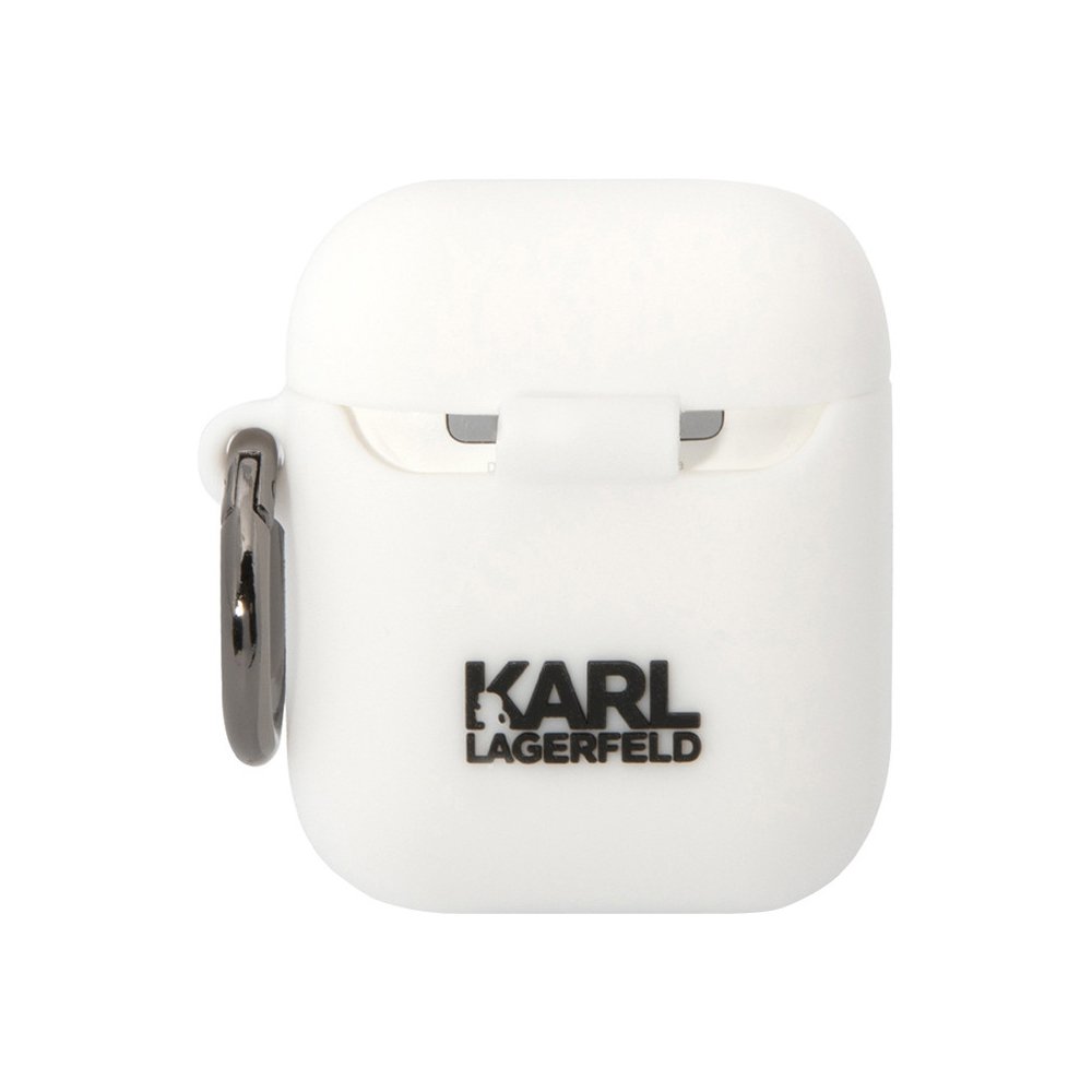 Чехол Lagerfeld NFT 3D Karl для Airpods 1/2 силиконовый с кольцом. Цвет: белый