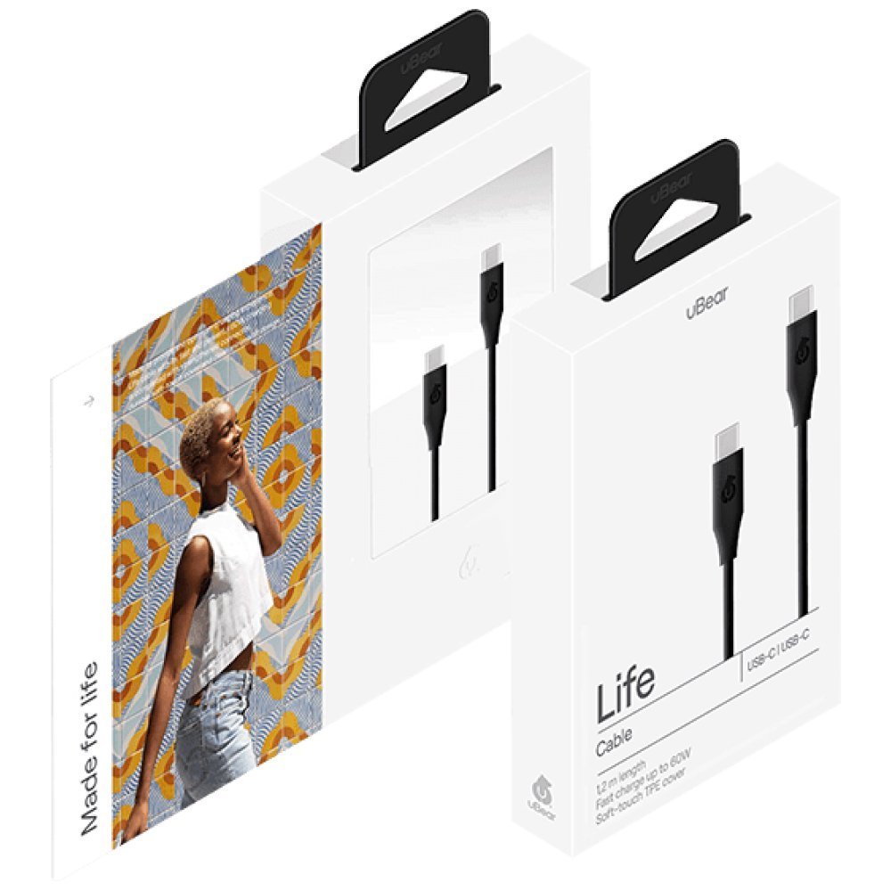 Кабель uBear Life Cable USB-C — USB-C, 100W, 2м. Цвет: чёрный