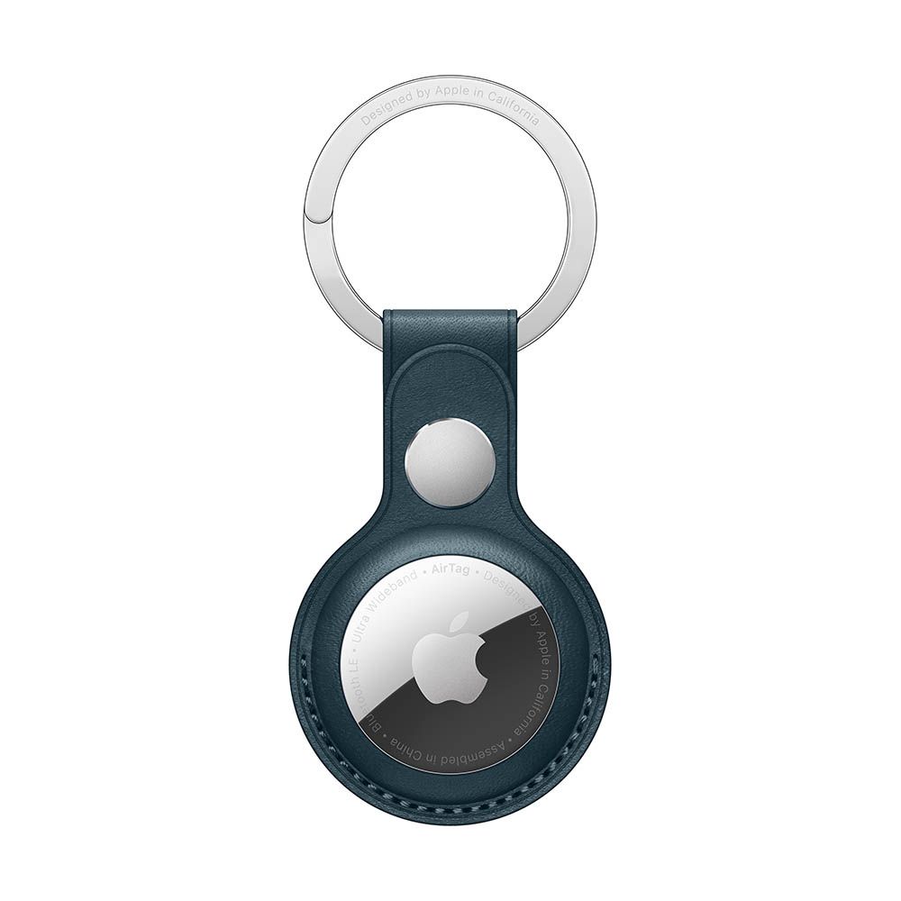 Кожаный брелок для AirTag с кольцом для ключей. Цвет: "Балтийский синий"
