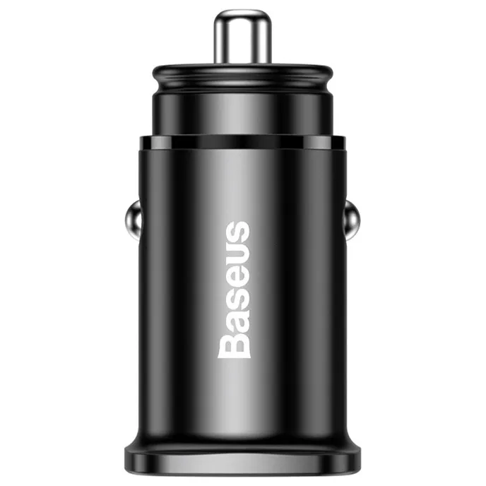 Автомобильное зарядное устройство Baseus Square metal USB-C PD, USB-А QC 4.0, 30 Вт. Цвет: черный
