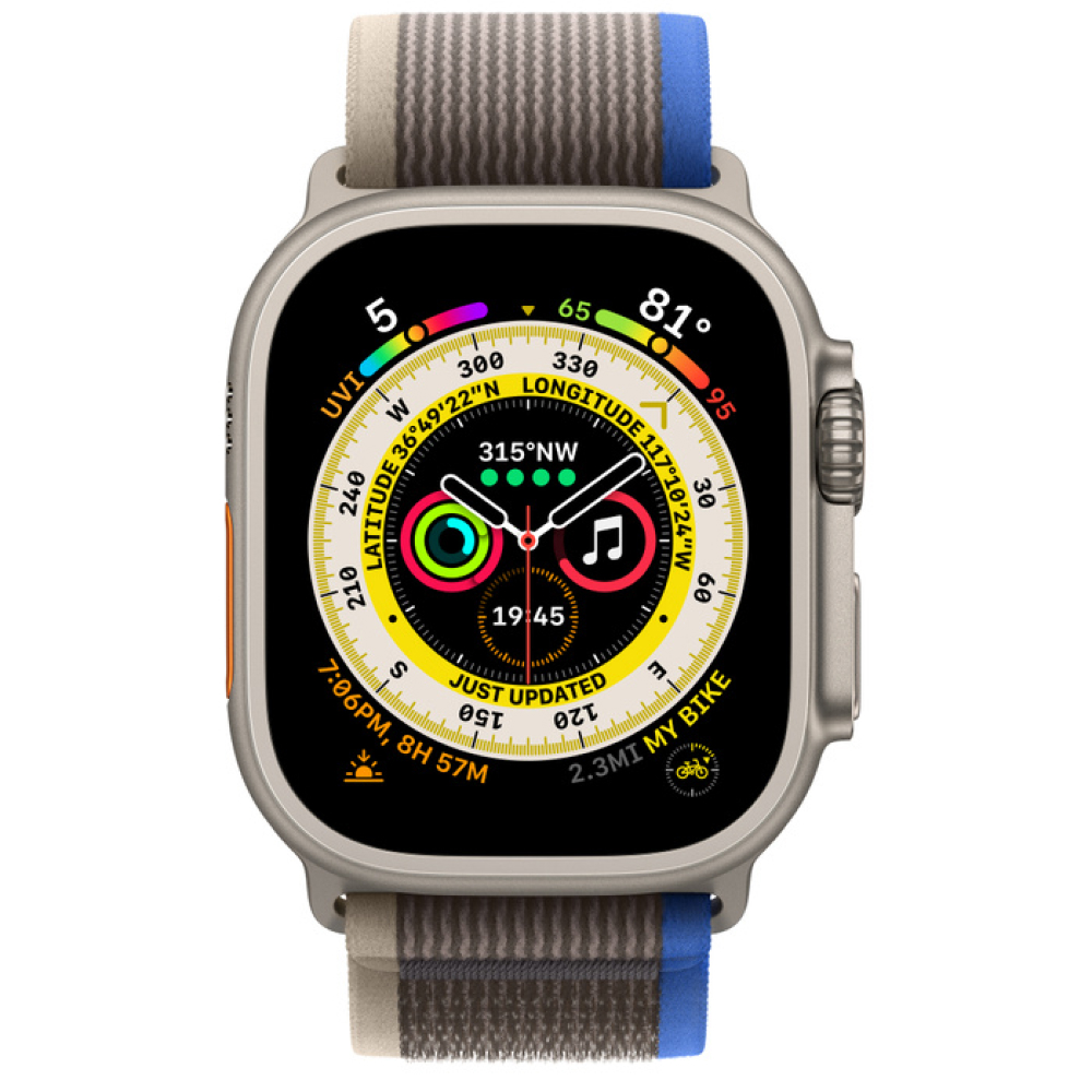 Apple Watch Ultra, 49мм, ремешок "Походная петля" сине-серого цвета