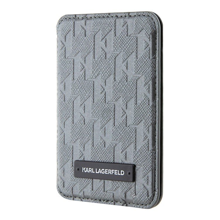 Магнитный бумажник Lagerfeld Wallet Cardslot MagSafe Stand Saffiano Monogram Plate logo Цвет: серебр