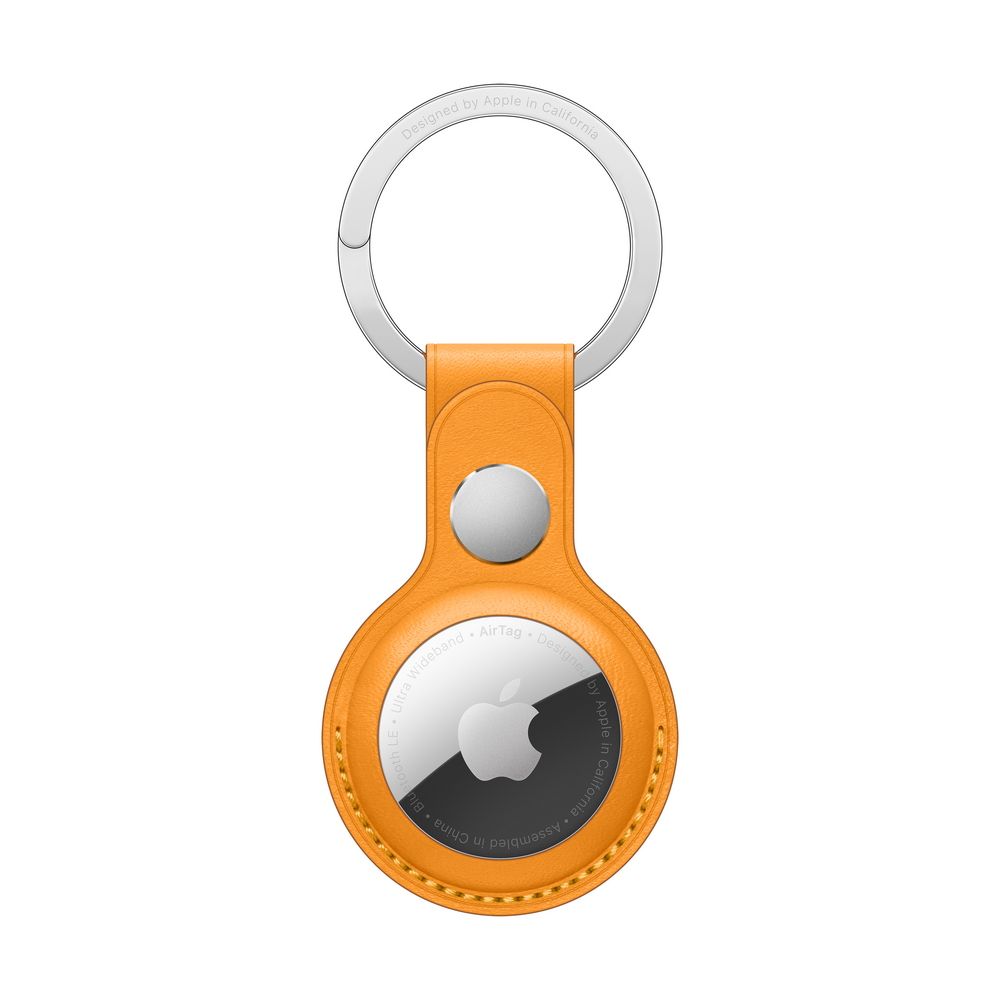 Кожаный брелок для AirTag с кольцом для ключей. Цвет: "Золотой апельсин"