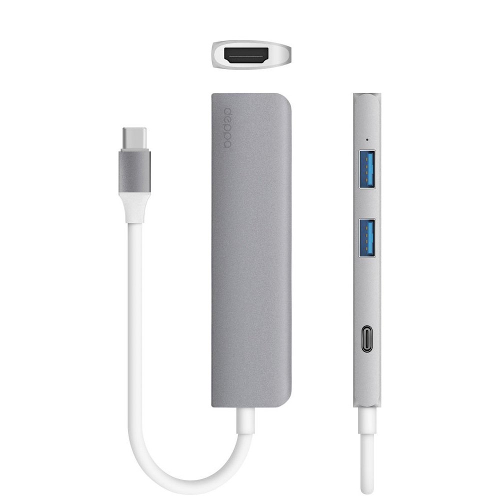 USB-C адаптер Deppa для MacBook HDMI, power delivery, USB, графит