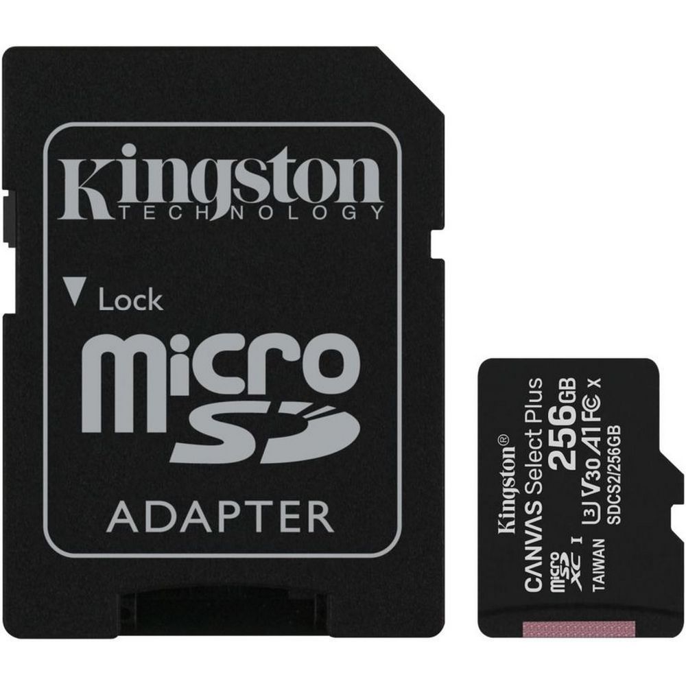 Карта памяти Kingston Canvas Select 80R micro SDXC 256GB + SD Adapter cl10, A1, UHS cl3, video cl30