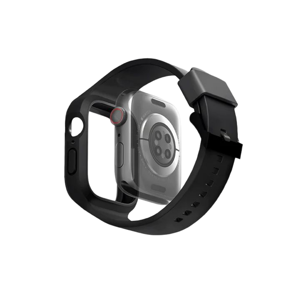 Ремешок силиконовый с чехлом Uniq Monos для Apple Watch 44мм/42мм. Цвет: чёрный