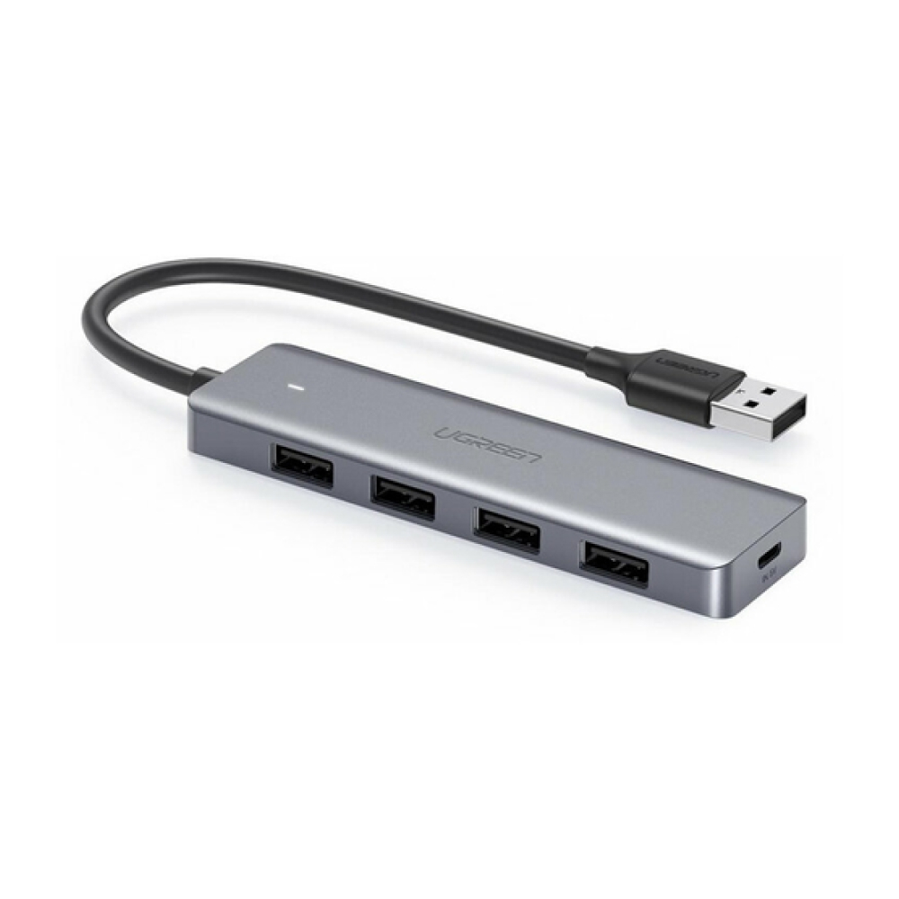 Хаб UGREEN CM219 4-Port USB3.0 Hub with USB-C Power Supply. Цвет: серый