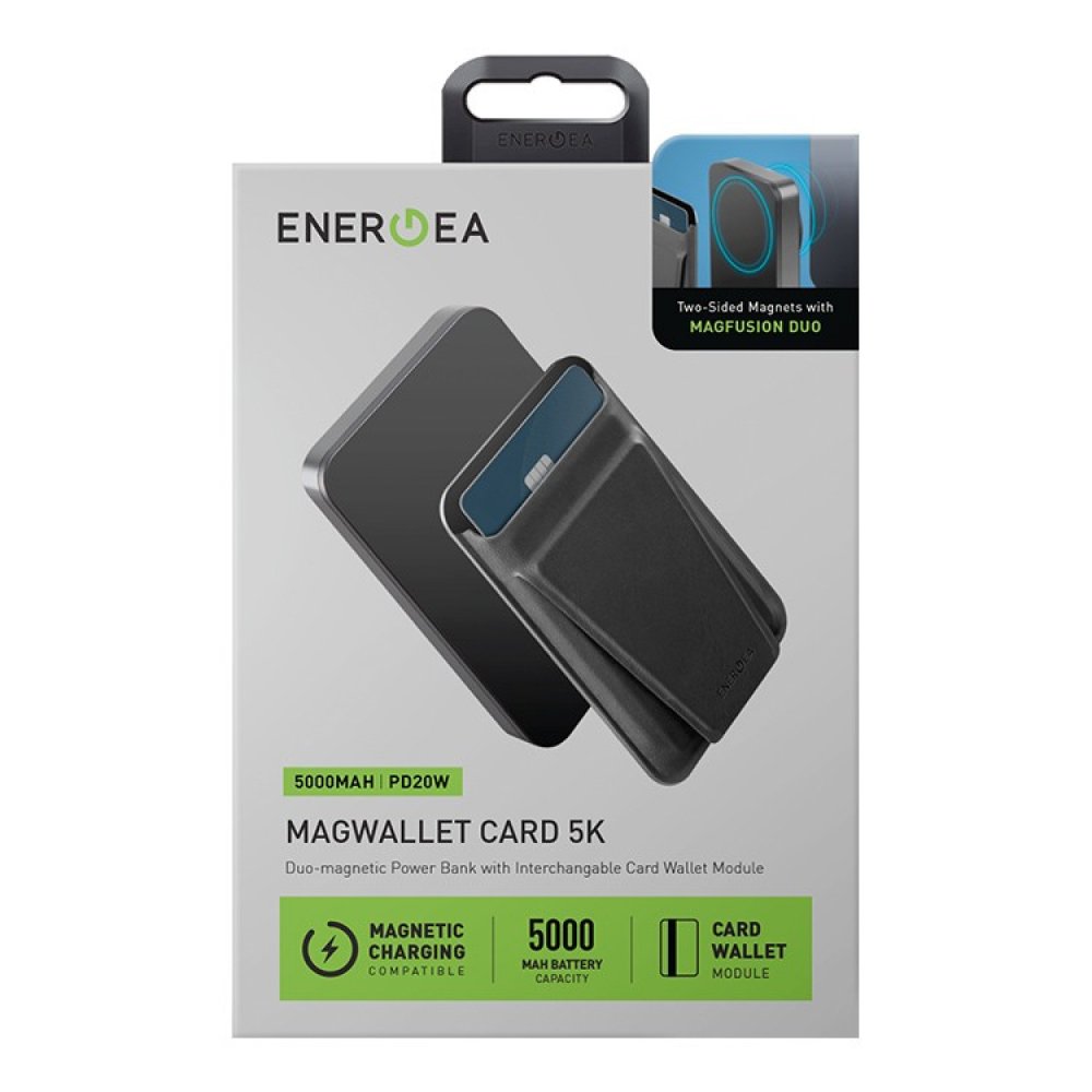 Портативный аккумулятор EnergEA MagWallet CARD,5000mA, 15W, Type-C 20W, with Card slots. Цвет:черный