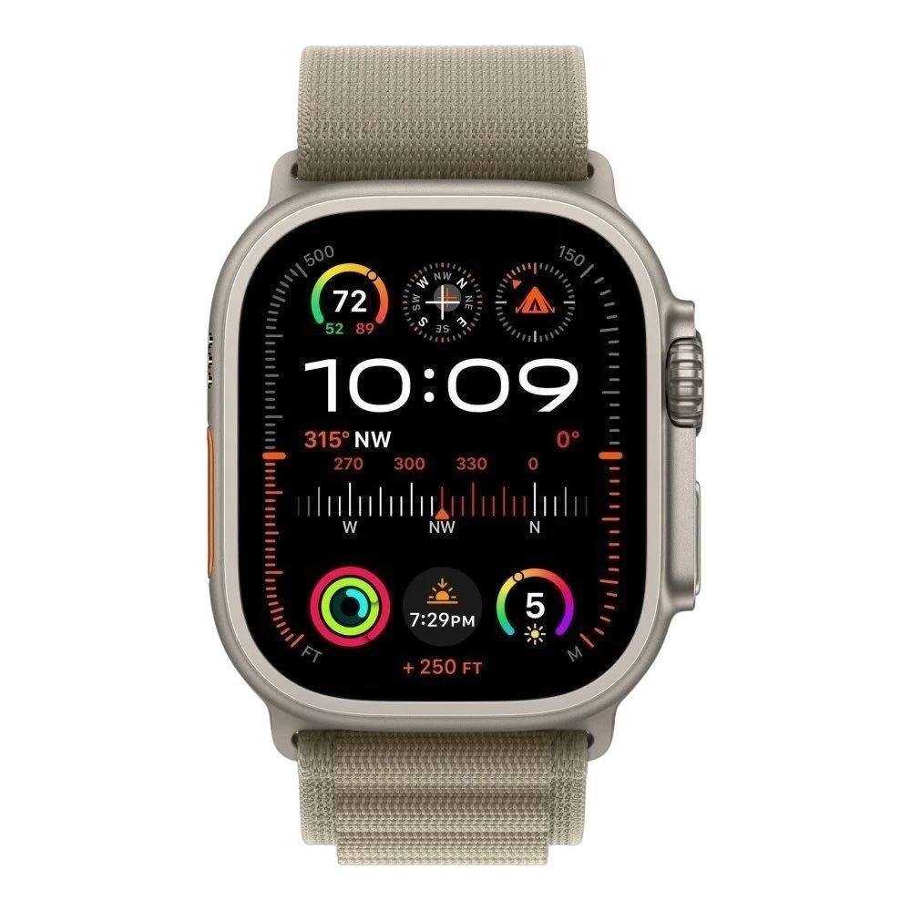 Apple Watch Ultra 2, 49мм, ремешок "Альпийская петля" оливкового цвета