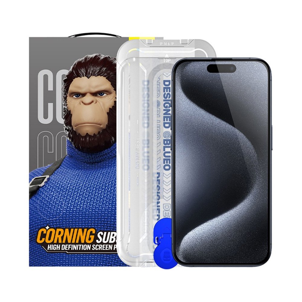 Защитное стекло BlueO USA Corning Gorilla Anti-Static для iPhone 15 Pro Max + инсталлер