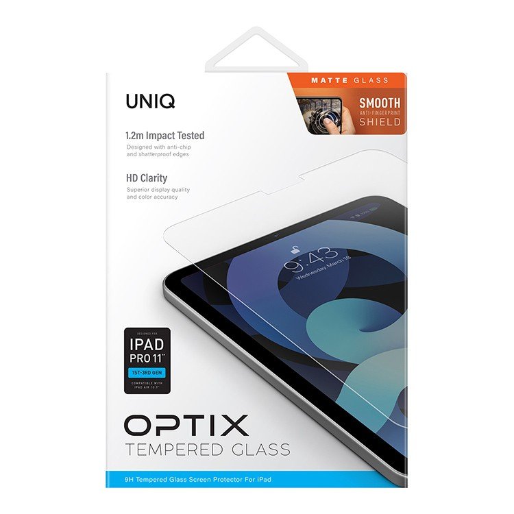 Защитное стекло Uniq OPTIX для Apple iPad Pro 11 (2018/21)/Air 10.9 (2020/22), матовое, прозрачное