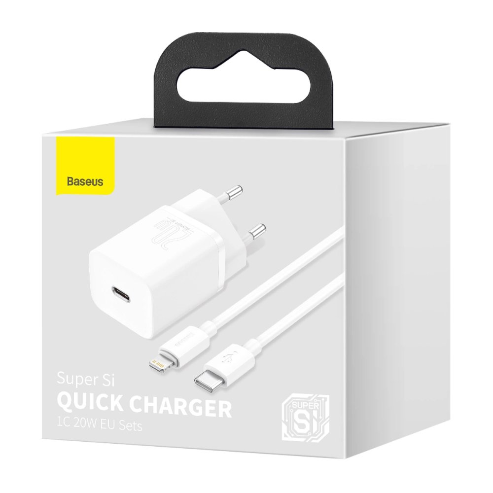 Адаптер питания Baseus Super Si Quick Charger 1C 20 Вт + кабель USB-C 1м. Цвет: белый