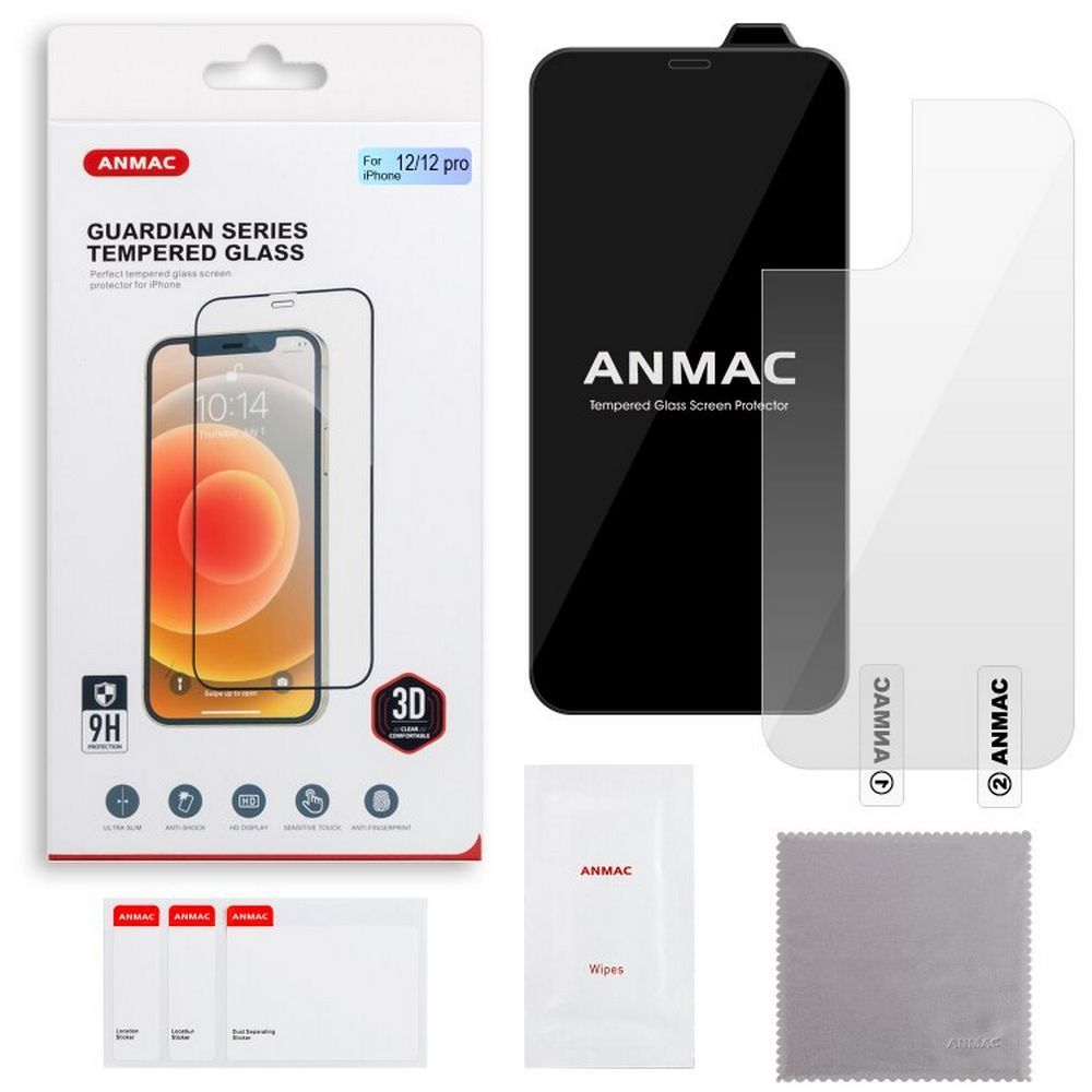 Защитное стекло ANMAC и пленка для iPhone 12/12 Pro. 2.5D, 0,33 мм.