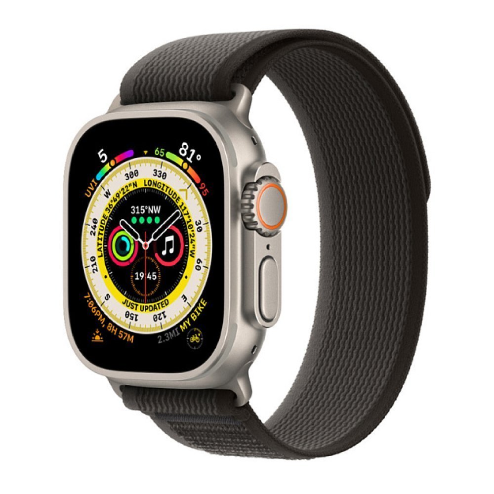 Apple Watch Ultra, 49мм, ремешок "Походная петля" черно-серого цвета, размер S/M