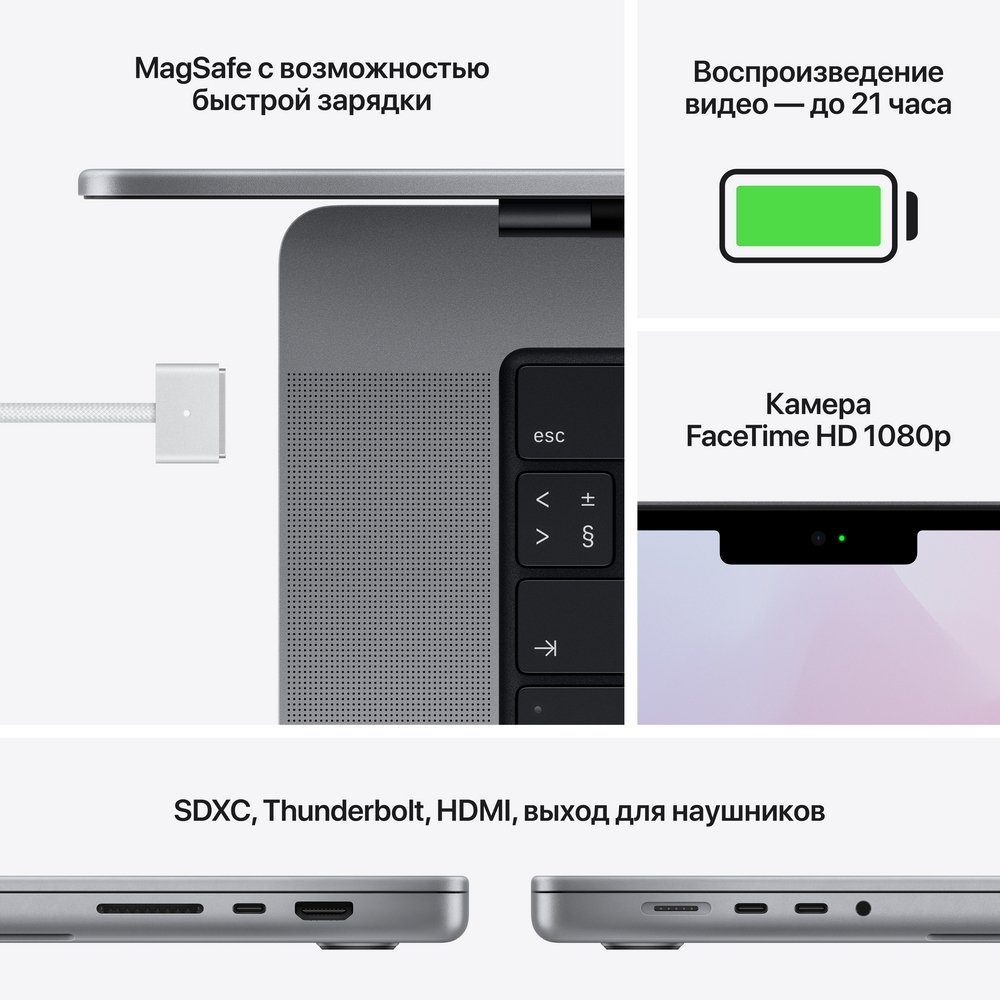 Ноутбук Apple MacBook Pro 16" (M1 Pro, 2021), 1 ТБ SSD, "Серый космос"