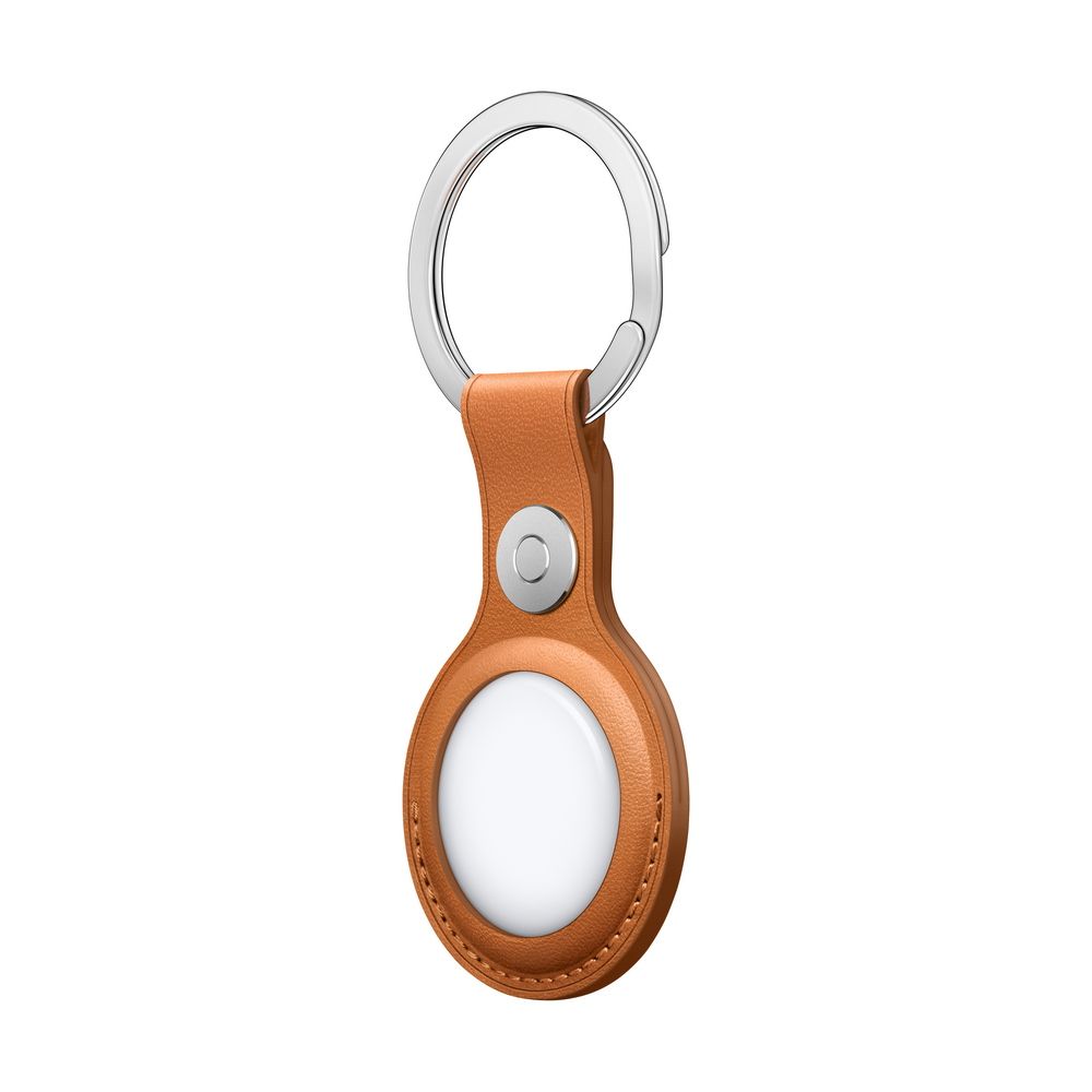 Кожаный брелок для AirTag с кольцом для ключей. Цвет: "Золотистая охра"