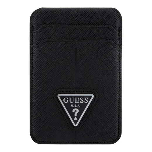 Магнитный бумажник Guess Wallet Cardslot MagSafe PU Saffiano Triangle metal logo. Цвет: черный