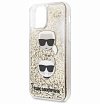 Чехол Lagerfeld для iPhone 11 Liquid Glitter Karl and Choupette heads. Цвет: золотой
