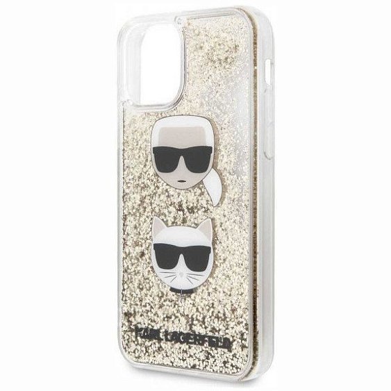 Чехол Lagerfeld для iPhone 11 Liquid Glitter Karl and Choupette heads. Цвет: золотой