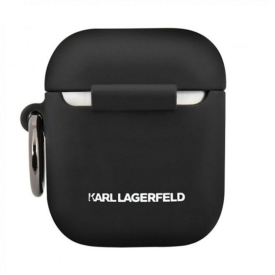 Чехол Lagerfeld Karl для Airpods 1/2 силиконовый с кольцом. Цвет: чёрный