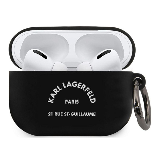 Чехол Lagerfeld для AirPods Pro силиконовый с кольцом, RSG. Цвет: черный
