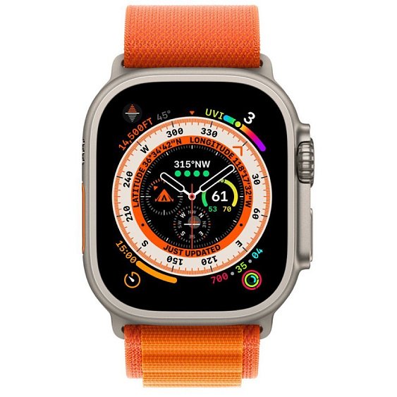 Apple Watch Ultra, 49мм, ремешок "Альпийская петля" оранжевого цвета, размер L