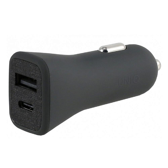 Автомобильное зарядное устройство Uniq Votra Duo P30 USB-C PD 18W + USB-A, кабель. Цвет: чёрный