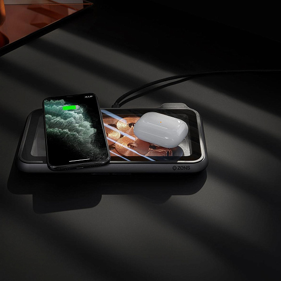 Беспроводное зарядное ZENS Liberty со стеклянной поверхностью Dual Wireless Charger. Цвет: черный