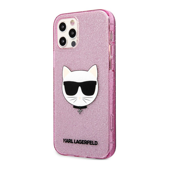 Чехол Lagerfeld для iPhone 12/12 Pro TPU Glitters Choupette Transp. Цвет: розовый