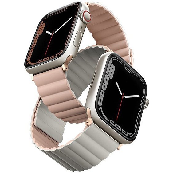 Ремешок силиконовый Uniq Revix reversible Magnetic для Apple Watch 38мм/40мм. Цвет: розовый/бежевый