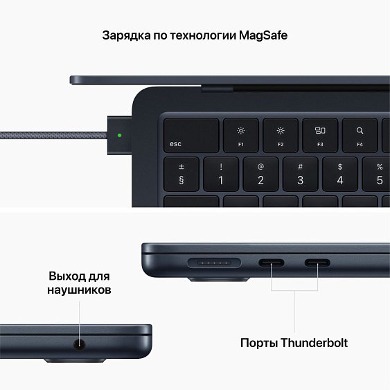 Ноутбук Apple MacBook Air (M2, 2022), 256 ГБ SSD Цвет: "Тёмная ночь"