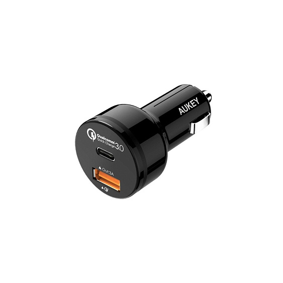 Автомобильное зарядное устройство Aukey с 2 портами 33W USB-C. Цвет: черный