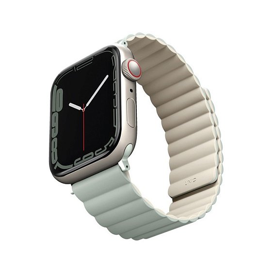 Ремешок силиконовый Uniq Revix reversible Magnetic для Apple Watch 42мм/44мм. Цвет:зелёный/бежевый