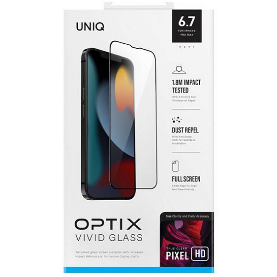 Защитное стекло Uniq OPTIX Vivid (классическое) для iPhone 13 Pro Max. 2.85D.