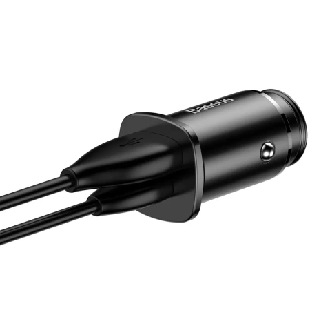Автомобильное зарядное устройство Baseus Square metal USB-C PD, USB-А QC 4.0, 30 Вт. Цвет: черный