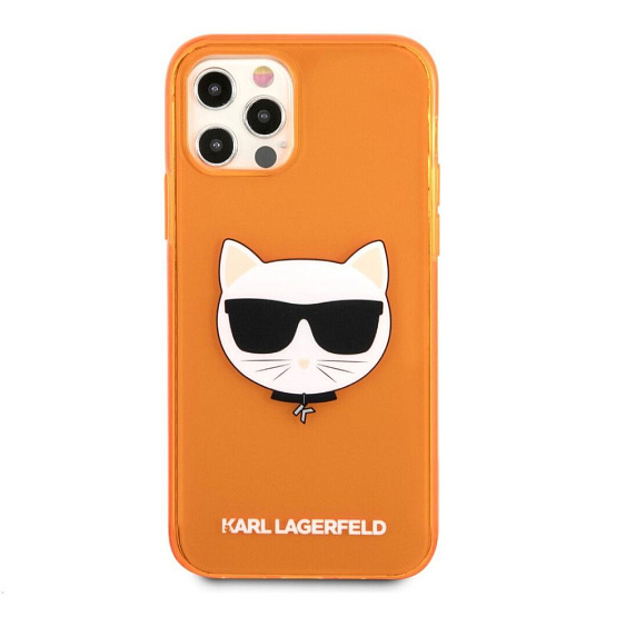 Чехол Lagerfeld для iPhone 12/12 Pro TPU FLUO Choupette Transp. Цвет: оранжевый