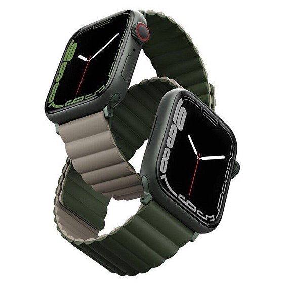 Ремешок силиконовый Uniq Revix reversible Magnetic для Apple Watch 44мм/42мм. Цвет: зелёный/бежевый