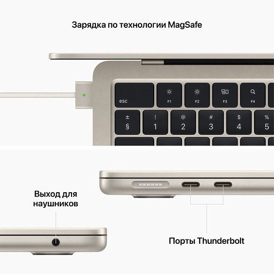 Ноутбук Apple MacBook Air 13" (M2, 2022), 512 ГБ SSD Цвет: "Сияющая звезда"