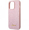 Чехол Guess для iPhone 14 Pro Liquid Glitter flakes w Metal logo. Цвет: розовый