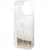 Чехол Lagerfeld для iPhone 14 Pro Max Liquid glitter Choupette Fun Hard. Цвет: золотой